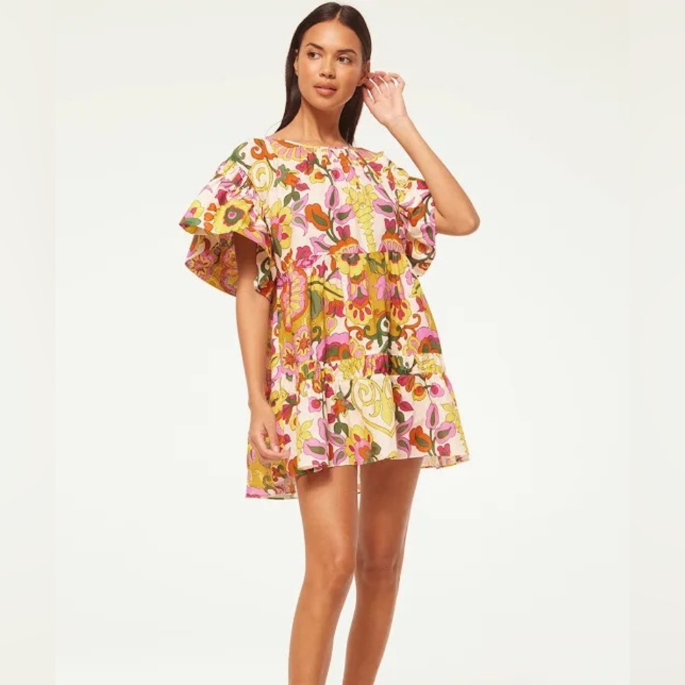 MISA Floral Mini dress with Ruffle short sleeves